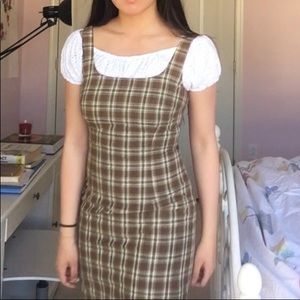 Mini plaid overall dress